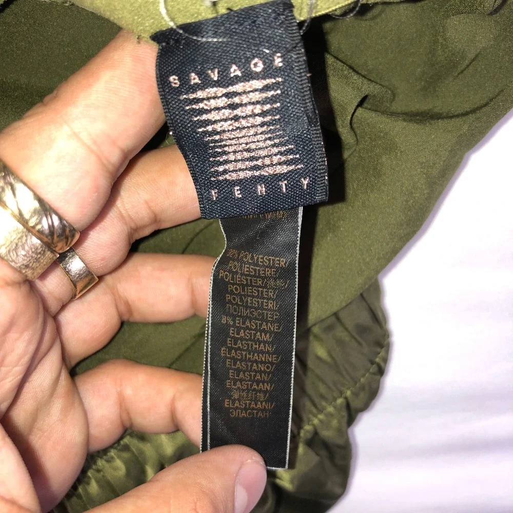 Savage X Fenty Olive Green Satin Boxers Sleep Shorts Logo Patch Mens XL
